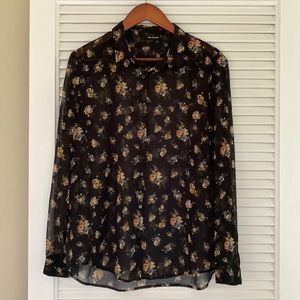 The Kooples Black Sheer Floral Button Down Top